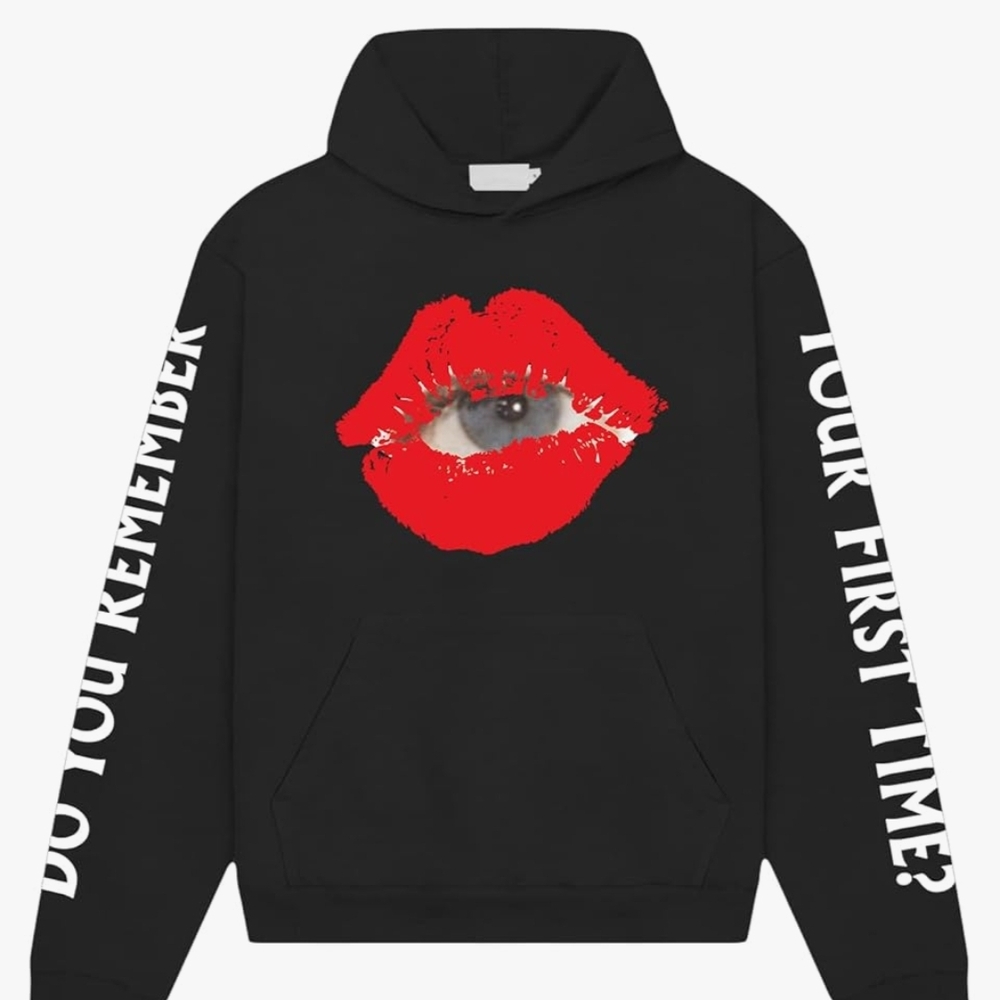 Kid Laroi Black Hoodie with Red Lips Graphic